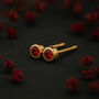 Gold Plated Sterling Silver January Garnet Birthstone Stud Earrings, thumbnail 2 of 5