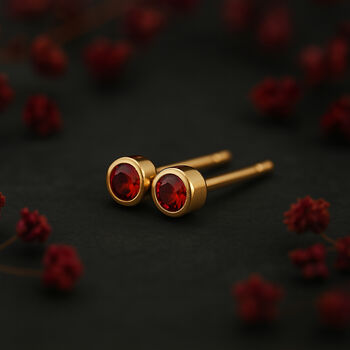 Gold Plated Sterling Silver January Garnet Birthstone Stud Earrings, 2 of 5