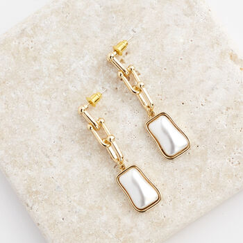 Anchor Chain And Rectangle Pearl Drop Earrings, 3 of 3