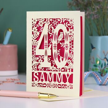 Personalised 40th Birthday Card Papercut Woodland Design, 5 of 6