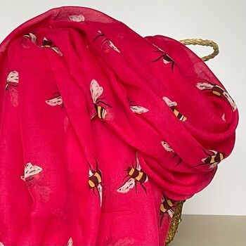 Bees Scarf In Fuchsia, 2 of 3
