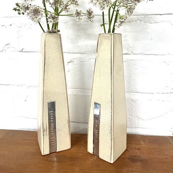 Two Personalised Wooden Vases With Aluminium Message, 4 of 8