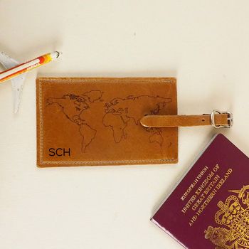 Personalised Leather Luggage Tag With World Map, 4 of 7