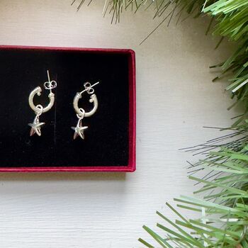 Small Open Hoop Earrings With Stars, 2 of 2