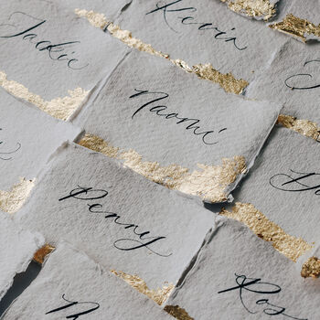 Handwritten Luxury Paper Place Cards With Gold Leaf, 3 of 3