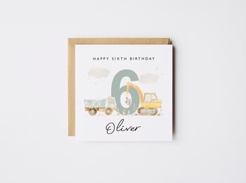 Personalised 2nd Birthday Card Diggers/Truck *Age Options, 7 of 7