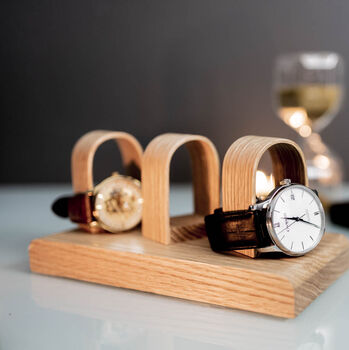 Luxury Oak Triple Watch Stand Display Personalise, 2 of 6