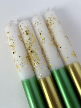 White, Gold And Green Glitter Christmas Candles 'Angel Wings And Mistletoe Kisses', 4 of 4