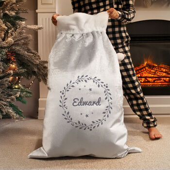 Personalised Holly Grey Christmas Sack, 3 of 3