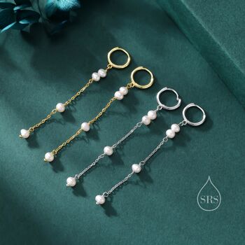Natural Pearl Hoop Earrings In Sterling Silver, 3 of 11