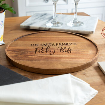 Personalised Picky Bits Round Serving Board Acacia Wood, 4 of 5
