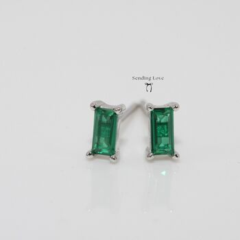 Emerald Baguette Hoop And Stud Earring Set Gold Or Silver Gift For Her, 12 of 12