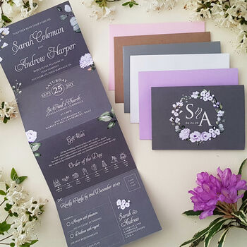 Lilac, Grey White Floral Wedding Invitations, 3 of 6
