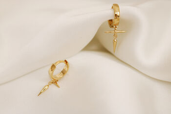 18ct Gold Plated Dagger Huggie Hoops, 2 of 8