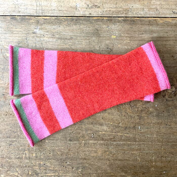 Pure Cashmere Striped Wrist Warmers, 2 of 5