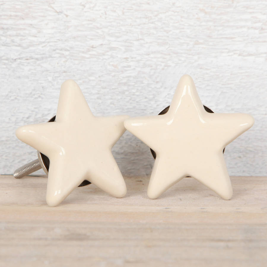 Cream Ceramic Star Drawer Knob Handles By Red Berry Apple