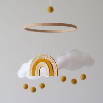 Rainbow And Cloud Baby Mobile White And Gold, 4 of 5
