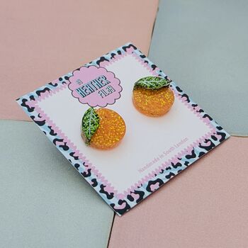 Orange Glitter Stud Earrings, 2 of 5
