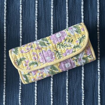 Quilted Block Print Toiletry Roll Up Pouch: Travel Kit, 6 of 12