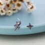 Tiny Mismatched Ninja And Ninja Shuriken Star Stud Earrings In Sterling Silver, thumbnail 6 of 12