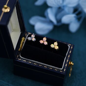 Sterling Silver Opal Trio Stud Earrings, 6 of 12