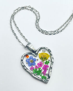 Heart Necklace With Forgetmenot Flowers In Gold Or Silver, 4 of 11