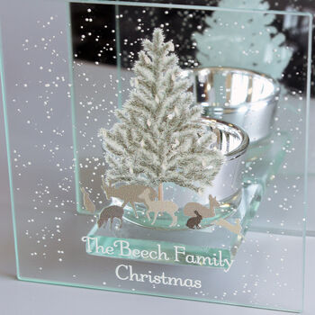 Personalised A Winter's Night Mirrored Glass Tea Light Candle Holder, 3 of 6
