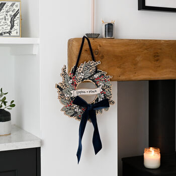 Wooden Christmas Wreath With Velvet Ribbon Decoration, 7 of 11