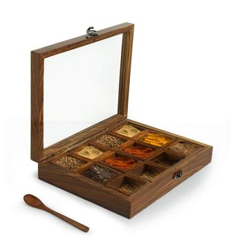 Wooden Handcrafted Spice Box 12 Square Compartments, 3 of 3