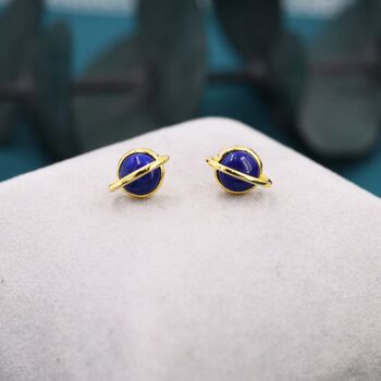 Genuine Blue Lapis Lazuli Planet Stud Earrings, 6 of 11