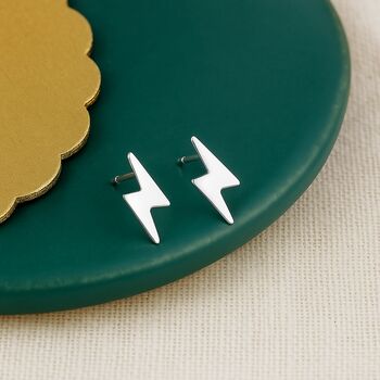 Tiny Sterling Silver Lightning Bolt Stud Earrings, 6 of 9