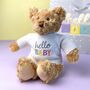 Keeleco Recycled Dougie Gift Bear 'Hello Baby' Grey, thumbnail 1 of 4