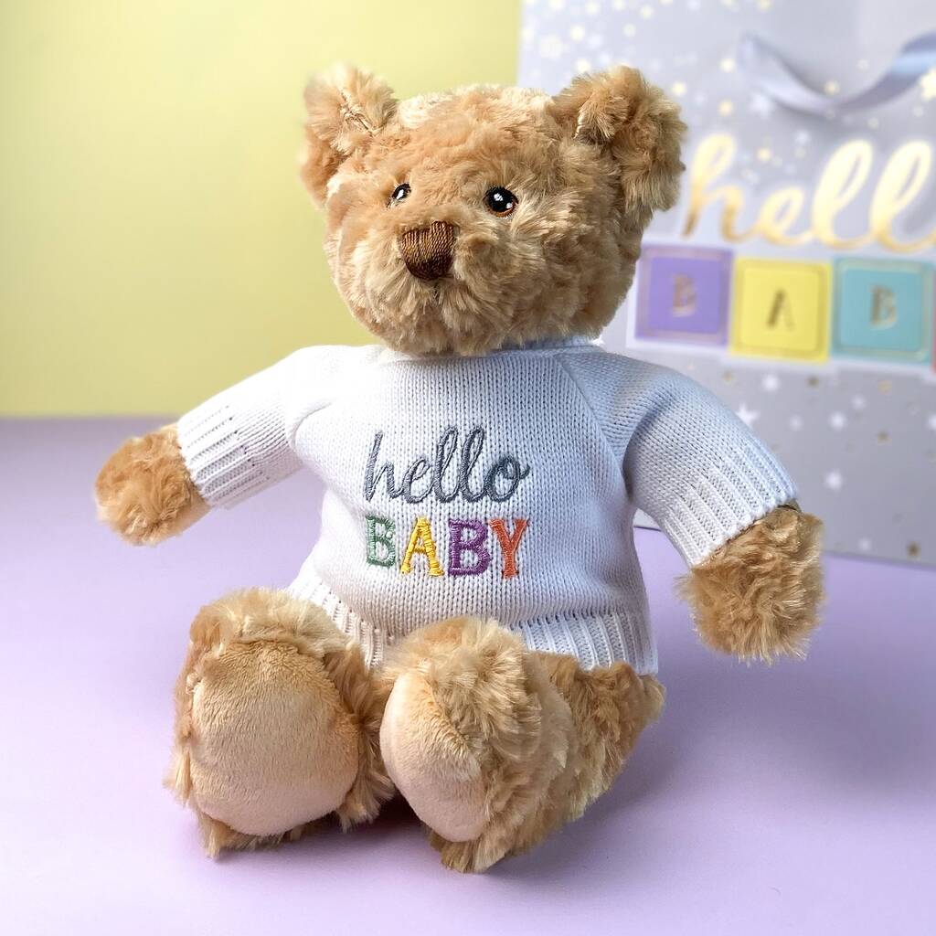 Keeleco Recycled Dougie Gift Bear 'Hello Baby' Grey, 1 of 4