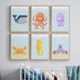 Sealife Nursery Art Print Set A4, thumbnail 1 of 12