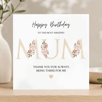 Mum Birthday Card, Gold And Pink Floral Car For Her, 3 of 3