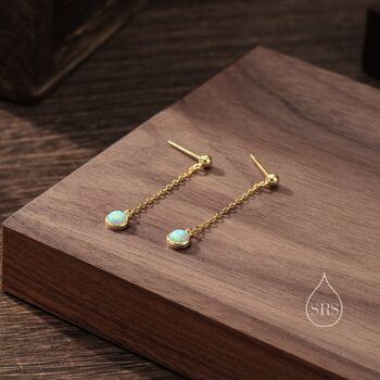 Aqua Green Opal With Chain Dangle Stud Earrings, 3 of 11