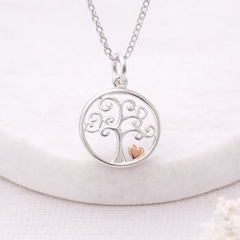 Personalised Sterling Silver And Rose Gold Tree Of Life Heart Pendant Necklace, 2 of 10