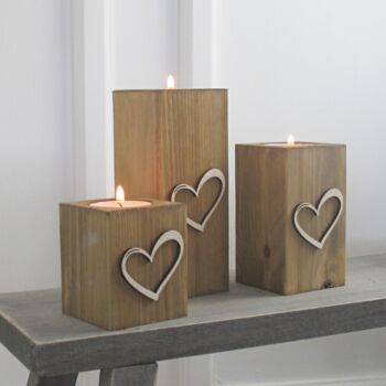 Wooden Tea Light Holders Raised Love Heart Design, 4 of 9