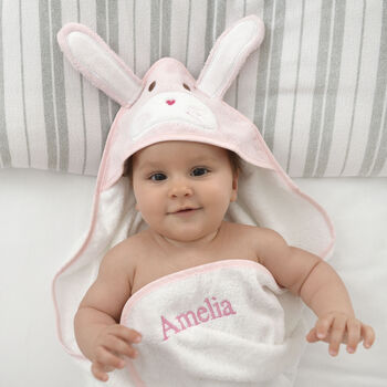 Personalised Pink Bunny Hooded Baby Towel, 4 of 7