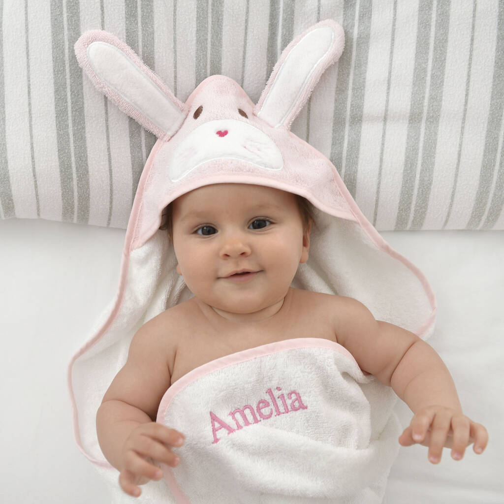 Personalised Pink Bunny Hooded Baby Towel By A Type Of Design