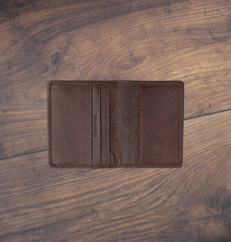Men's Cardholder Wallet Italian Dark Brown Leather Flapover Rfid Protected Personalised, 4 of 8