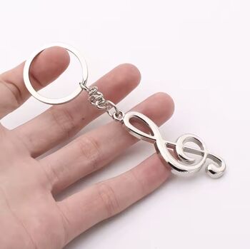 Silver Metal Treble Clef Musical Note Key Ring, 2 of 3