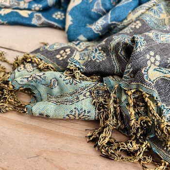 Elephant Print Blanket Turquoise Gold Soft Sofa Throw, 6 of 7