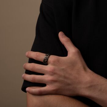 Black 8 Mm Chain Ring Engraved Band Rings, 4 of 12