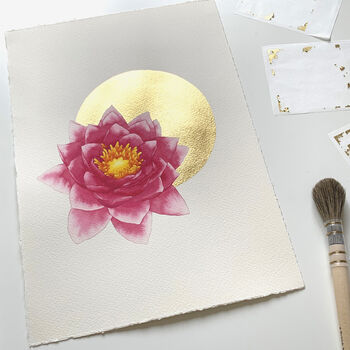 Water Lily Gold Leaf Limited Edition Print Unframed, 4 of 5