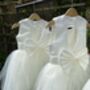 Duchess Satin Flower Girl Dress – Heart Back Tulle Gown Handmade In UK, thumbnail 6 of 11