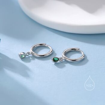 Tiny Dotted Droplet Emerald Green Cz Hoop Earrings, 7 of 11