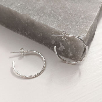 Sterling Silver Hammered Hoop Earrings, 6 of 9