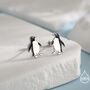 Enamel Penguin Stud Earrings In Sterling Silver, thumbnail 1 of 11