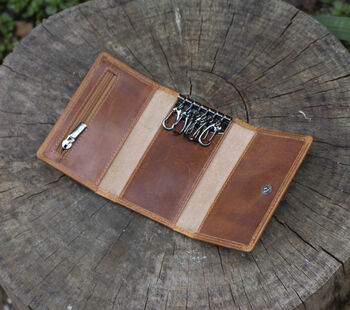 Personalised Luxury Tan Leather Key Holder Wallet Gift Boxed, 6 of 7